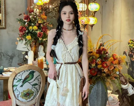 波西米亚复古吊带裙镂空蕾丝流苏长裙仙旅行度假穿搭气质连衣裙夏