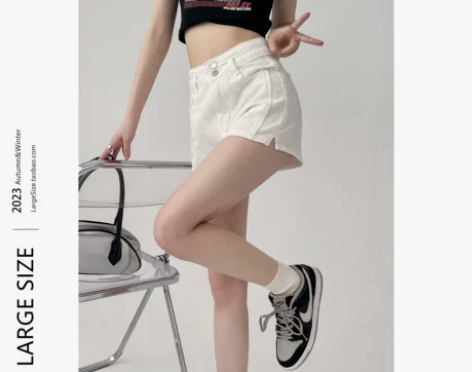 白色牛仔短裤 全新大码小个子胖妹妹mm 4...