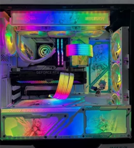 华硕太阳神机箱,定制吹雪姬uv打印,全套灯...