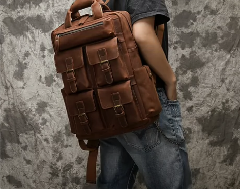 真皮大容量男士双肩包头层牛皮复古休闲旅行户...