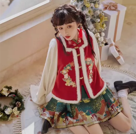 七月夕 绵绵 明制方领短比甲琵琶袖内搭仿妆...