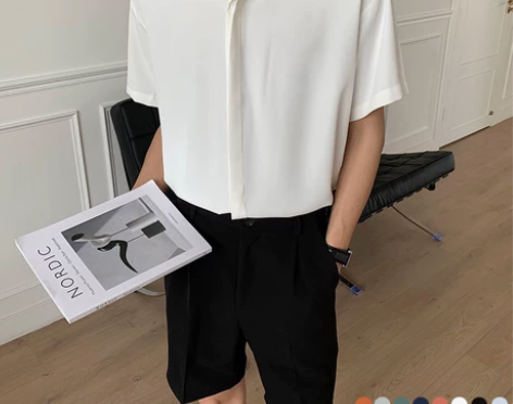 轻熟男装夏季高级设计感冰丝纯色衬衫男短袖薄...