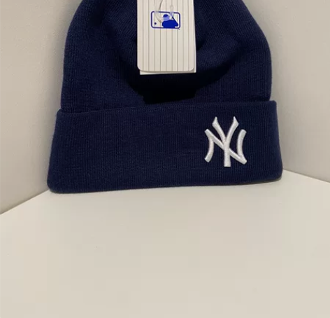 MLB针织帽毛线帽NY冷帽深蓝帽子 藏青色...