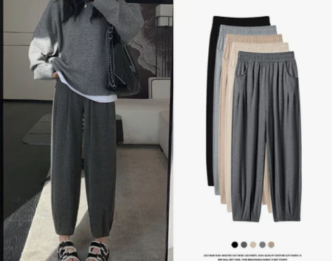 灰色运动裤女春秋2023年新款高腰哈伦裤休...