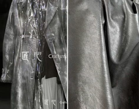 灰色胶质牛仔斑驳微光皮革面料