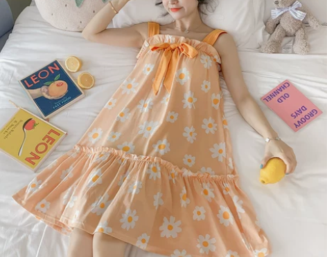 【狂欢价】带胸垫睡裙女夏季纯棉长款清新可爱...