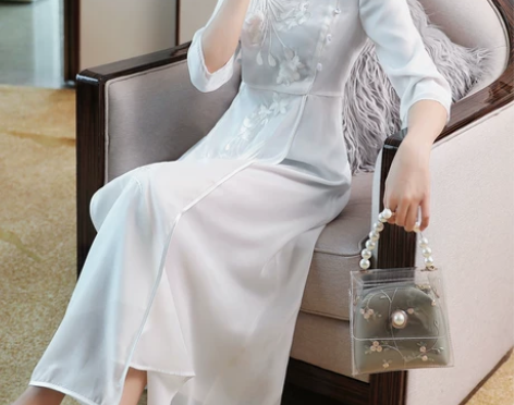 典雅法式长裙复古超仙白色裙子仙女裙改良旗袍...