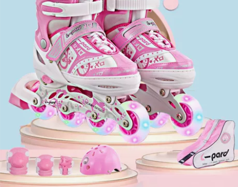 儿童轮滑鞋女孩溜冰鞋女童闪灯透气初学者专业...