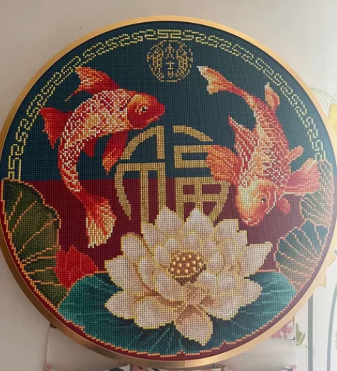 手工钻石画带框，花旦61×91，双鱼聚福5...