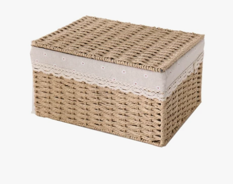 藤编收纳筐布艺整理箱零食衣服收纳箱带盖收纳...