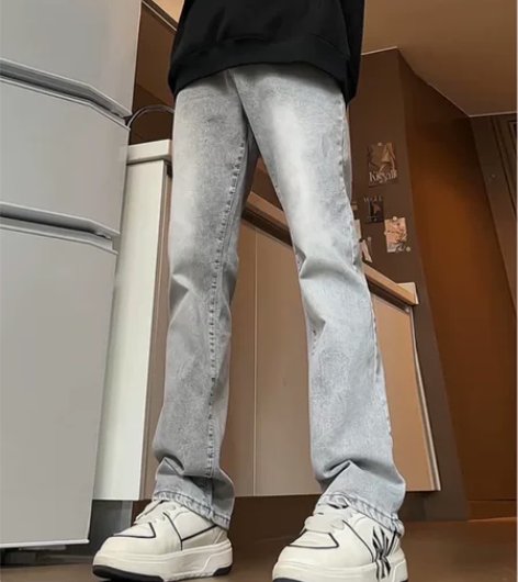 水泥灰直筒牛仔裤男春秋季cleanfit微...