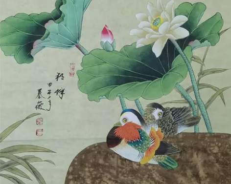 〖美女画家秦薇工笔画作品·相伴〗尺寸65/...