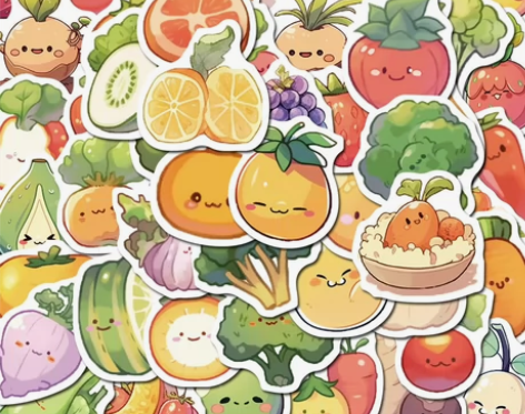 全新包邮60张ins风可爱卡通水果蔬菜贴纸...