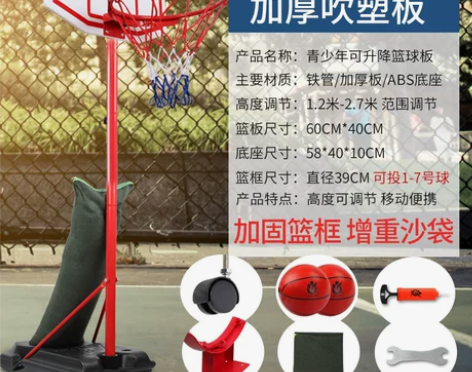 宏登青少年篮球架儿童户外男孩投蓝框子可升降...