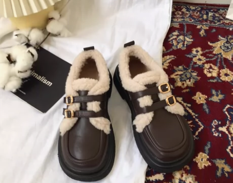 棕色英伦风小皮鞋女2023春季新款厚底玛丽...