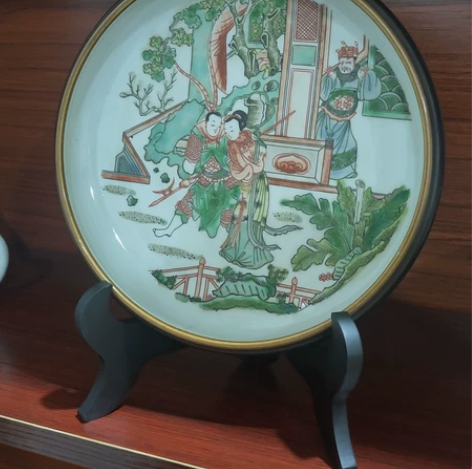 粉彩瓷盘 仿老件 纯手工绘画 尺寸19cm...