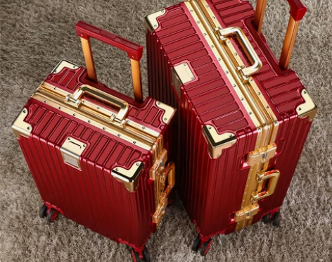 小米格红色结婚行李箱新娘陪嫁婚庆密码箱酒红...