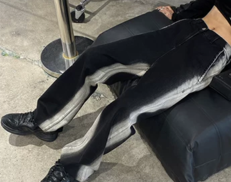 ?2021新款大码拼色修容裤直筒牛仔裤女秋...