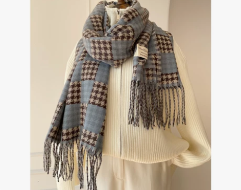 宝藏日单！复古拼色格子围巾女秋冬韩版百搭加...