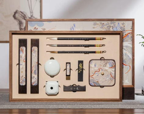 张小凤百鸟朝凤文房四宝套装毛笔砚台墨条笔搁...