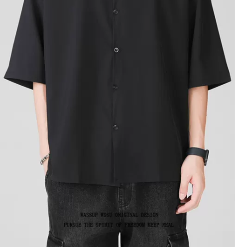wassup suavip黑色衬衫男长袖高...