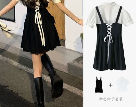 小个子连衣裙女夏季法式收腰背带裙子设计感小...