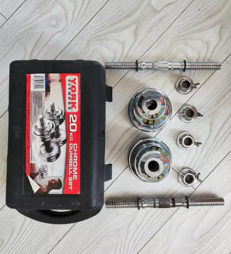 欧圣纯钢实心哑铃20kg 枣核握把 保险螺...