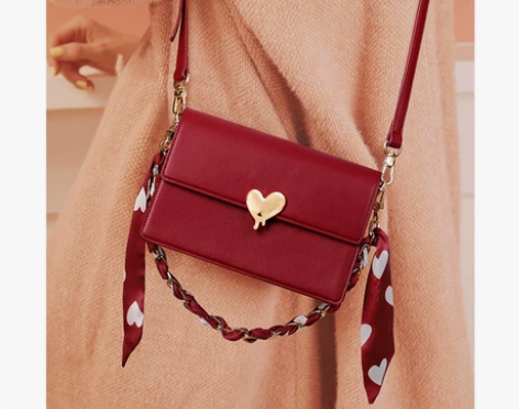 欧时纳女包时尚百搭斜挎包丝带链条风琴包爱心...
