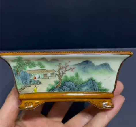 大德堂名师手绘釉下五彩开窗「太华观图·秋江...