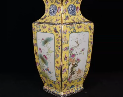 景德镇乾隆描金花鸟四方珐琅彩花瓶新中式客厅...