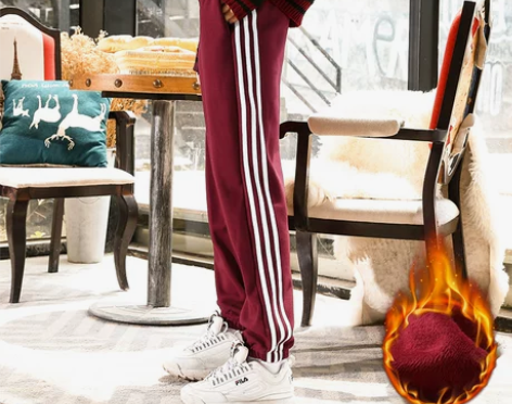 冬季三条杠运动裤女学生大码宽松休闲保暖卫裤...