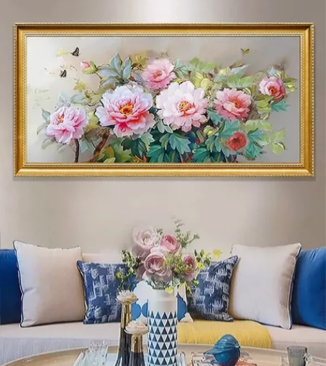 家居装饰画，新中式牡丹花风格，玄关装饰，家...