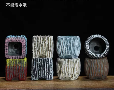 11.9包邮八个可爱拇指麦饭石多肉花盆透气...