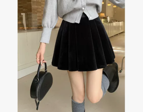 高腰a字丝绒半身裙女春秋款大码微胖mm显瘦...