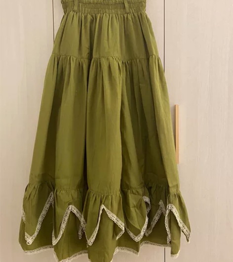 梦仔复古屋（日制古着） 牛油果色半裙，有内...