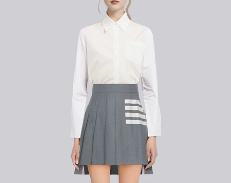 ZXTB前短后长四杠百褶裙经典灰色学院风西...