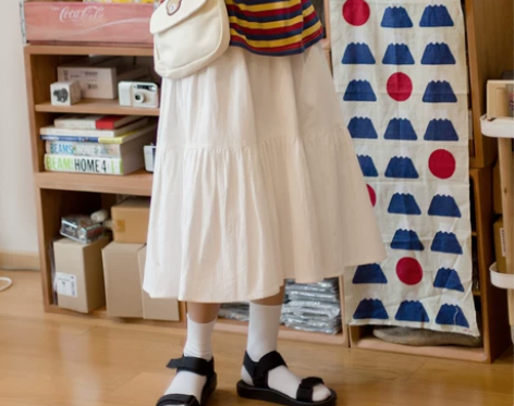 白色蛋糕裙高腰拼接小个子日系半身裙女夏中长...