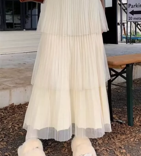 秋季新款高腰蛋糕半身裙女遮肚子显瘦杏色a字...