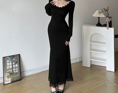 SWEETOWN极简冷淡风高级感蕾丝圆领长...