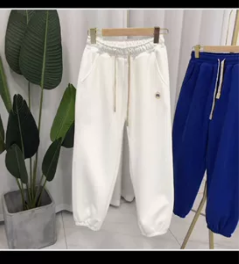 2022新款灰色卫裤女春秋白色束脚秋冬加绒...