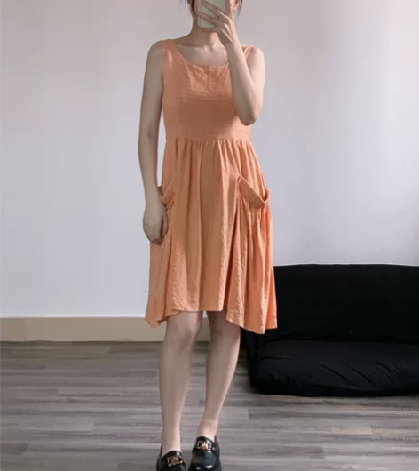 橘色复古港风连衣裙 原创手作气质垂感裙子 ...