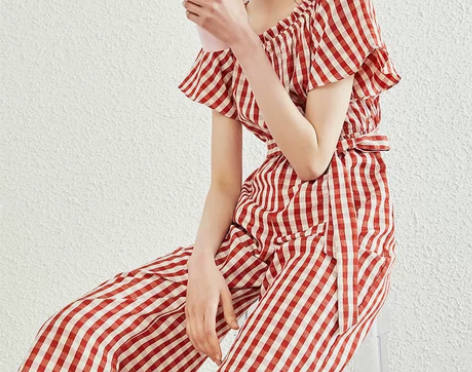 连体裤女新款夏季格纹连体套装kbne阔腿裤...