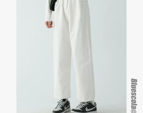 设计感可调节腰围白色直筒牛仔裤女春秋新款高...