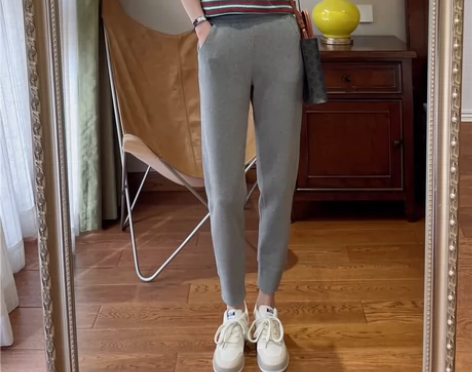 立体裁剪百搭显瘦高腰白色休闲裤高弹透气运动...