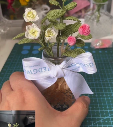 微钩家居摆件 玫瑰+小百合+薄荷组合 45...