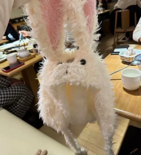 小兔子帽子白色毛绒帽女秋冬季加厚兔毛渔夫帽...