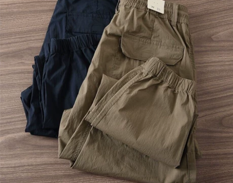 春秋季薄款纯棉透气轻盈户外休闲工装裤松紧腰...