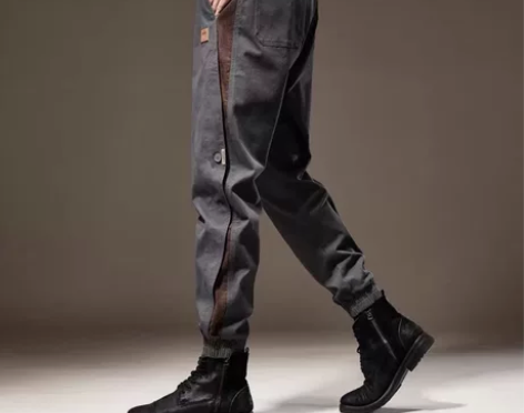 高端撞色拼接设计感工装裤子男秋冬加厚宽松束...