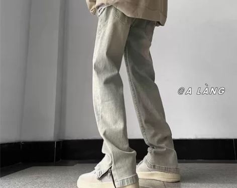 黄泥微喇牛仔裤男春夏2024新款复古裤子美...