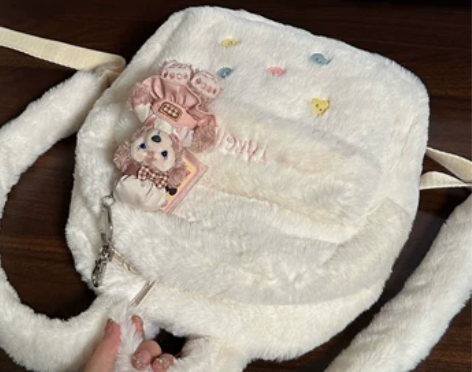 秋冬少女甜心毛绒小背包暖呼呼双肩包2024...